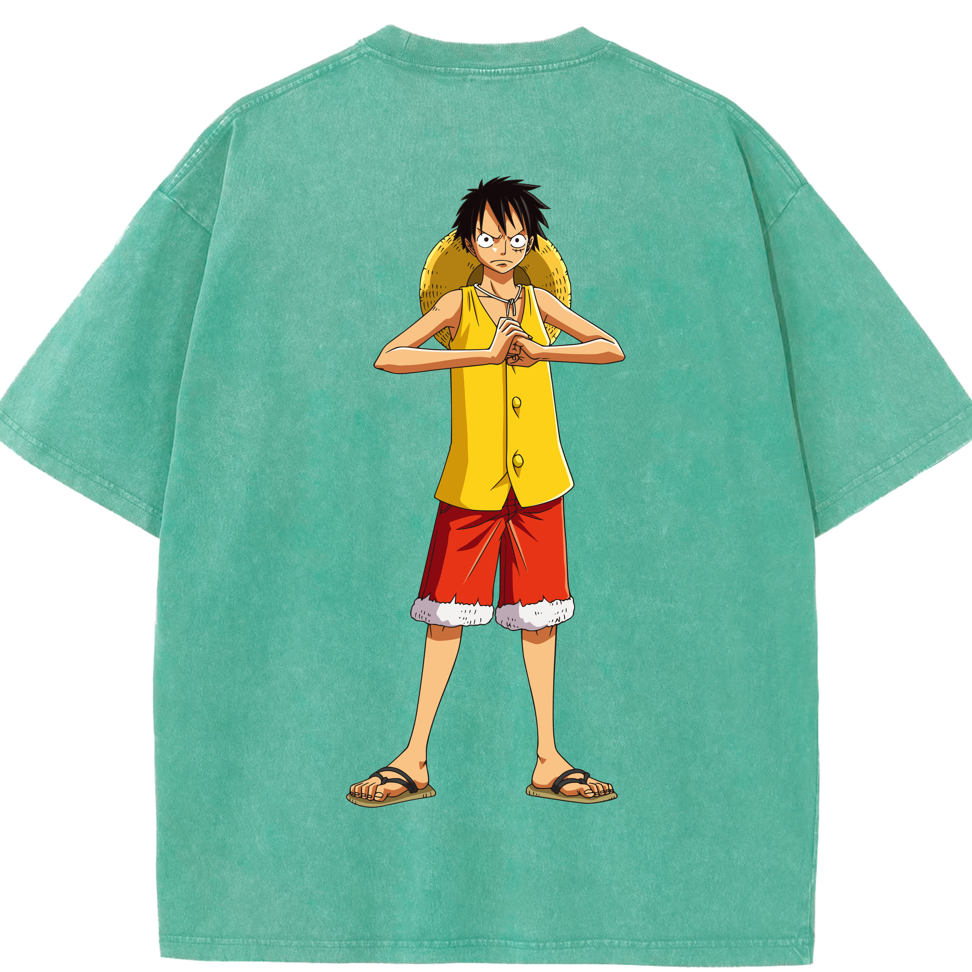 ワンピース モンキー・D・ルフィ ONE PIECE Monkey D. Luffy 綿100% ヴィンテージ風 半袖Tシャツ（背面プリント）